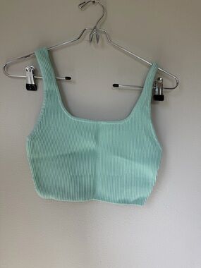 Aritzia Babaton Mint green Ribbed Square Crop Tank Top s